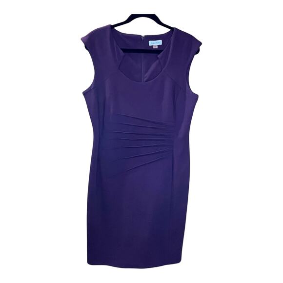 Calvin Klein Plum Hip Pleated Sheath Dress Size 14 Elegant Career & Evening Wear - Picture 2 of 8